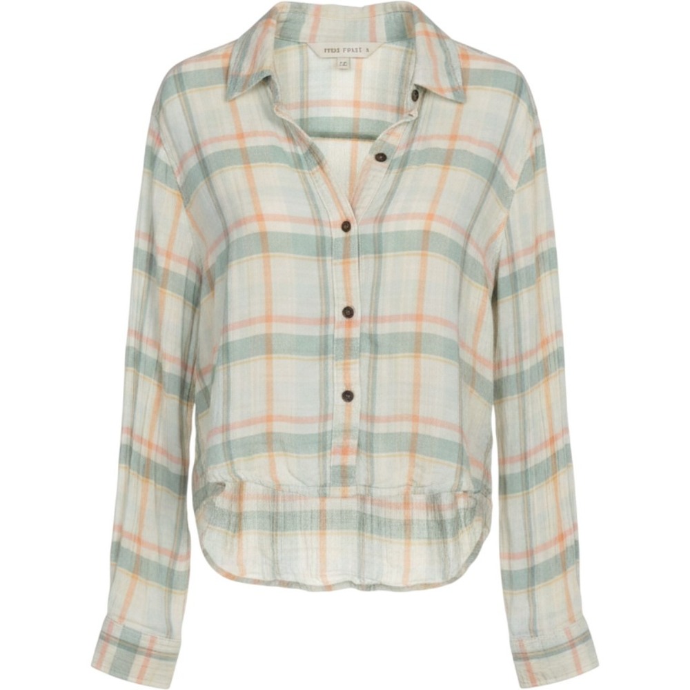Free People Plaid‎ Button Down Shirt Multicolor Medium Boho Crop Casual Top